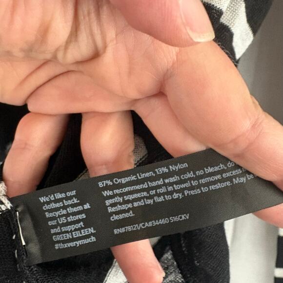 Eileen Fisher Organic Linen Blend  Sweater Black White Stripe size Medium - Picture 3 of 5